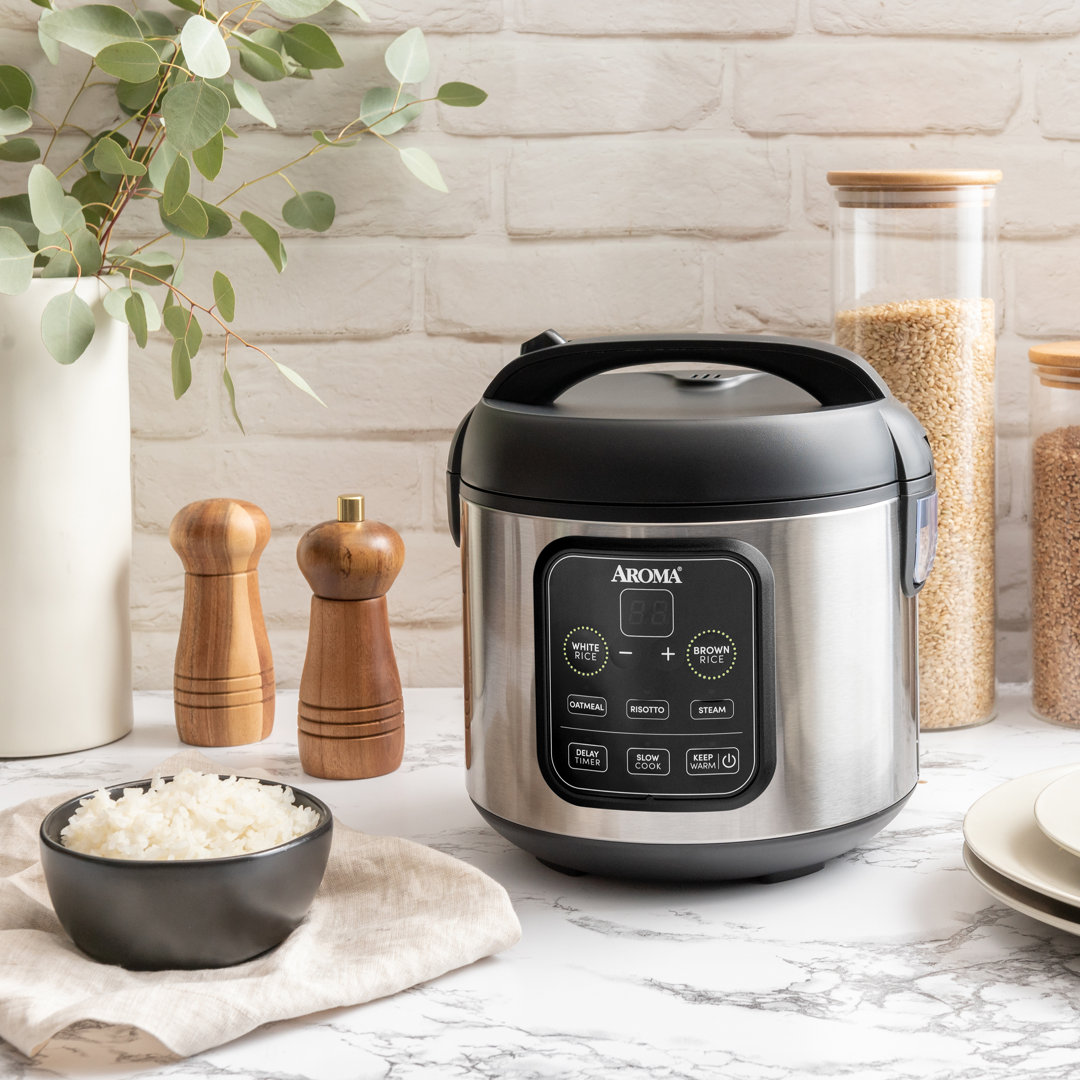 Aroma 4-Cup (Uncooked) / 8-Cup (Cooked), 2Qt. Digital Rice & Grain Multicooker, Slow Cooker, Automatic Keep Warm Mode, Steam Tray Included, Stainless Steel (ARC-994SB) Aroma