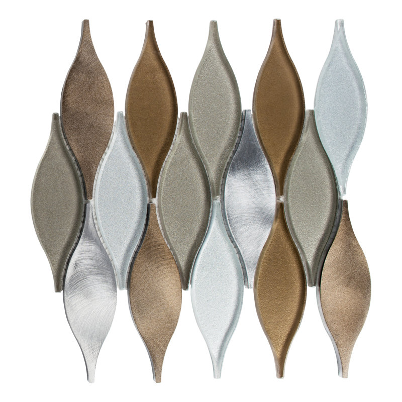 Zeille Glass and Metal Arabesque Mosaic Wall Tile, Haas