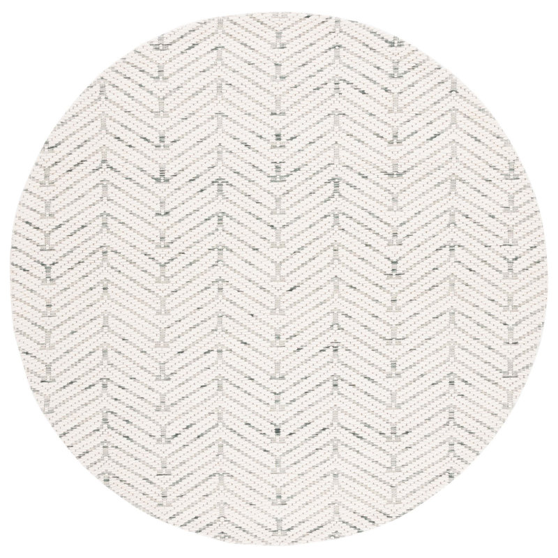 Tapis blanc en laine / polyester tissé à la main Manya, Rond 6 pi