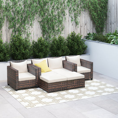 Langston 5 Piece Rattan Sofa Seating Group with Cushion -  Etta Avenue™, 0BF0A87460164A379CB9FFA2063AFD26