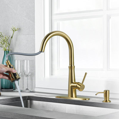 WOWOW Pull Out Kitchen Faucet with Soap Dispenser