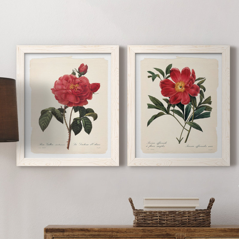 «Red Botanical III», ensemble de 2 peintures sur toile encadrées, H 37,5 po x l 55 po x P 1,5 po, Blanc