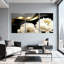 Pivoine Vague dorée fleurs blanches sur fond noir, ensemble de 3 impressions sur toile-1650202043