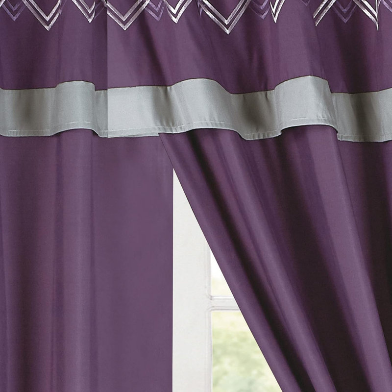 Room Darkening Curtain Pair, Purple/Gray/Black