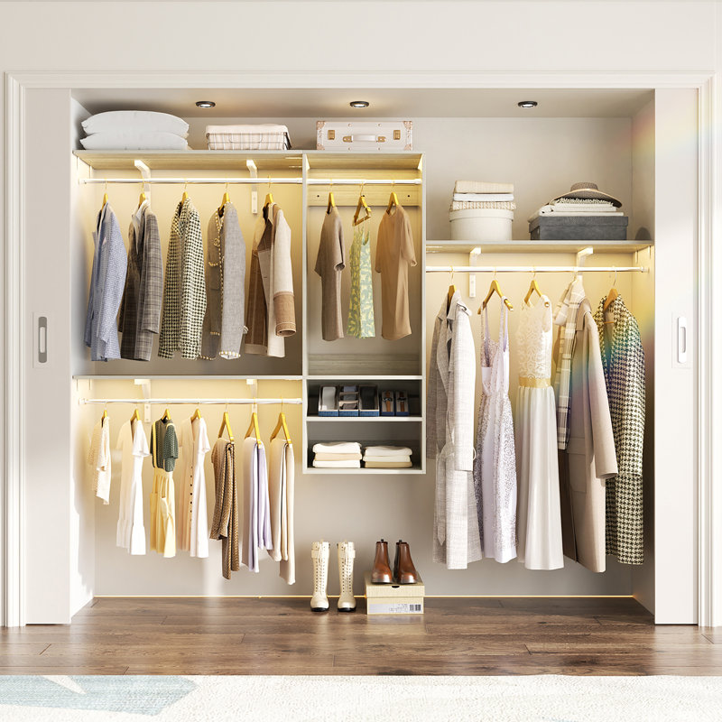 Seward  62-96 Inch Hanging Closet System With Hanging Rod (Can Be Cut to Fit), Natural Wood