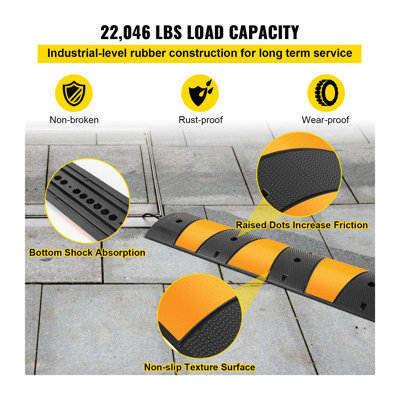 2-Pack Heavy Duty Rubber Speed Bumps for Driveway - Modular Cable Protector Ramp with High Visibility Yellow Stripes