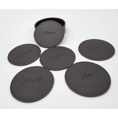 Ensemble de sous-verres de 6 verres décoratifs en cuir «Love Passion», cadeau de pendaison de crémaillère, brun