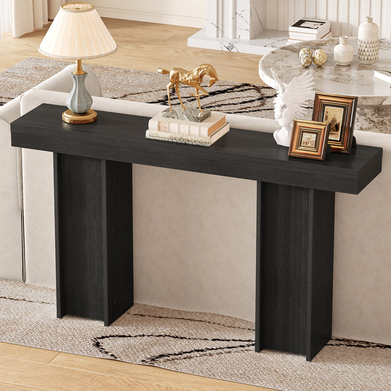 Canapé 54 po à console étroite avec rangement dissimulé au dos, Noir