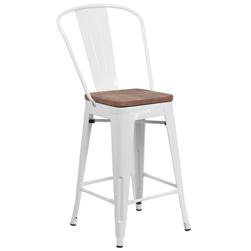 Tabouret de salle à manger en métal Margherite, Blanc, Tabouret de comptoir (siège d'une hauteur de 24 p
