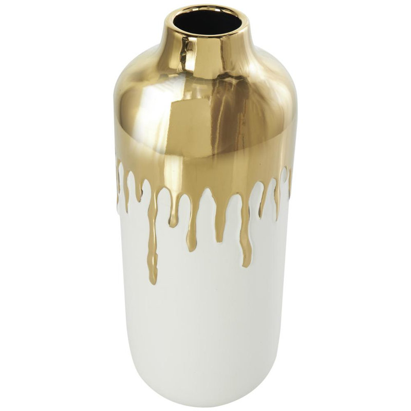 Marelin Ceramic Abstract Decorative Vase with Abstract Melting Drips, Gold/White