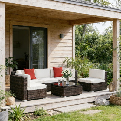 Durable Rattan Patio Sofas, Modern 6-piece Outdoor Couch Set For Entertaining