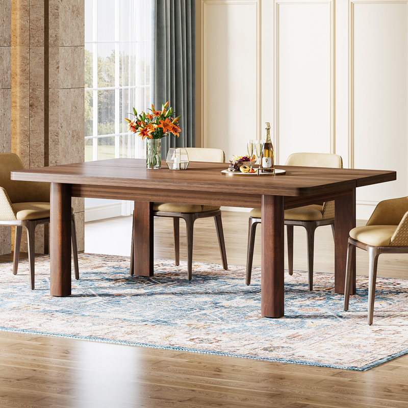 Wood Dining Table For 4-6 People, 63 Inch Farmhouse Kitchen Table With Solid Wood Legs, Brown
