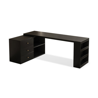 Black L-Shaped Solid Wood desks