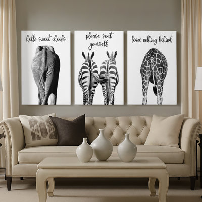 Elephant Bum  -Custom Wrapped Gallery Canvas - 3 Pieces