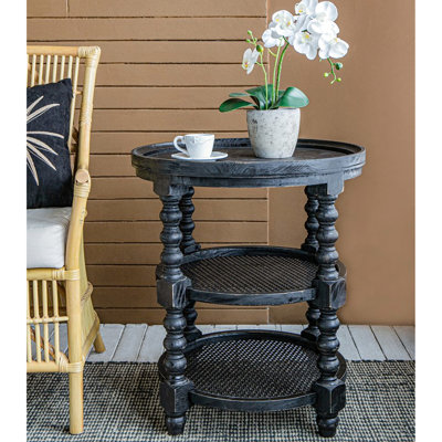 Round Shelf Table In Black - Wood Base For Sturdiness Finish And Modern Living Room Decor