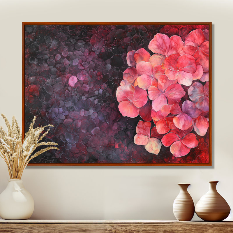 Aura fleurie d'hortensia I - art mural hortensia, H 34 po x l 44 po, Floater Framed Print, Brun