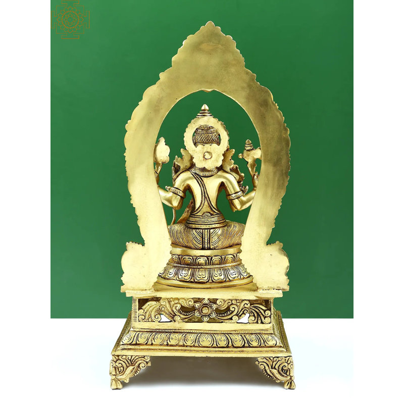 Statue déesse laiton de 20 po Rajarajeshwari (Tripura Sundari) - déesse tantrique Mahavidya fabriquée à la main sur un trône orné de lotus pour une décoration spirituelle