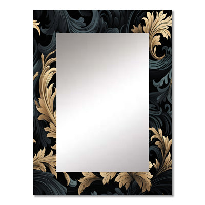 Tabria Black And Gold Damask Flower Blossoms - damask  Decorative Mirror, Boho Wall Mirror, Printed Metal Art