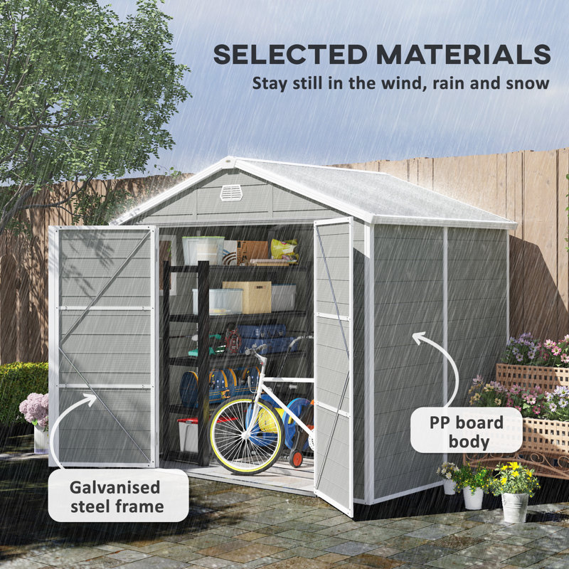 Garden 8 ft. W x 6 ft. D Polypropylene Plastic,Aluminium Storage Shed