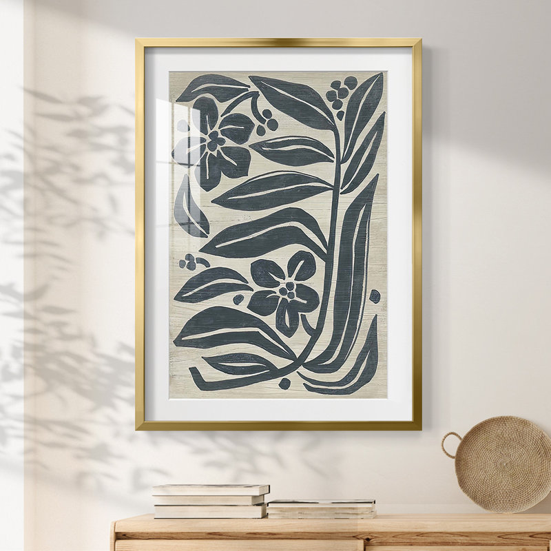 Island Folk Flowers I - impression encadrée, H 28,5 po x l 20,5 po, Doré