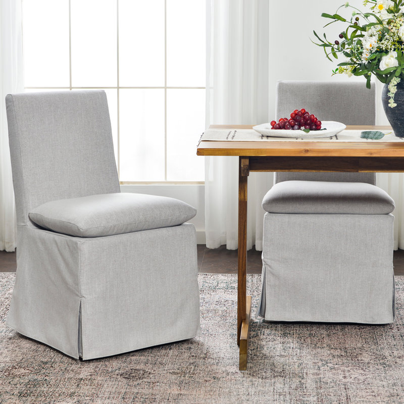 20" Wide Performance Fabric Slipcover Upholstered Dining Side Chair With Casters (Set of 2), Light Gray