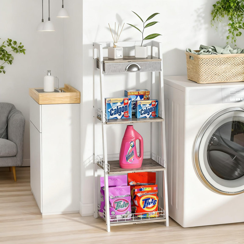 Étagère à 4 niveaux avec tiroir, étagère de rangement autoportante pour la salle de bain, bibliothèque pour le salon, le bureau et le bureau