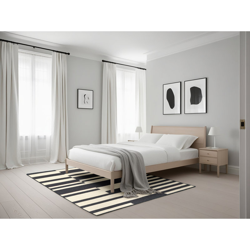 Tapis contemporain beige / noir, Rectangle 5 pi x 7 pi