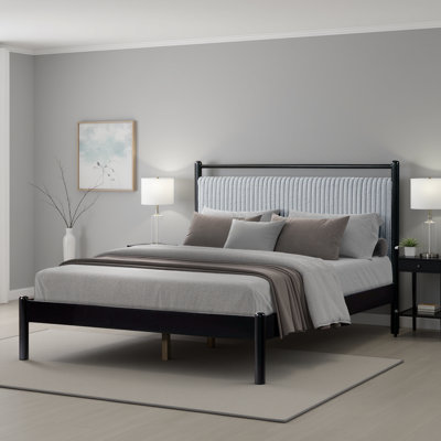 Wood Platform Bed Frame with Plush Headboard, Silent Slats & 8.8"Underbed Storage by Mercer41