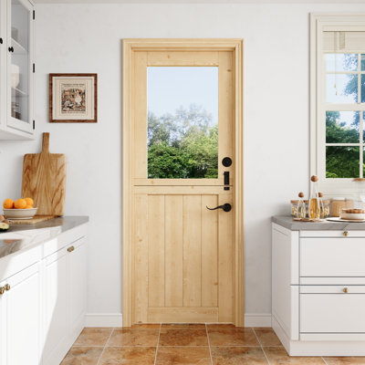 Porte hollandaise, dalle de porte simple en verre transparent à demi-verre transparent 32 * 80 1 Lite avec verrou et loquet