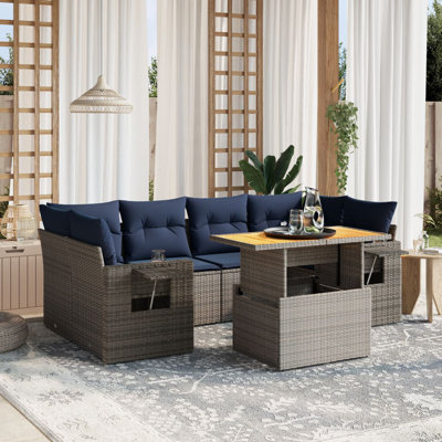 Ensemble de canapé de patio 7 pièces avec coussins en rotin de polyester