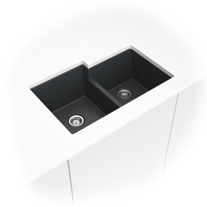 Évier de cuisine à double cuve 60/40 encastré en quartz 32 po x 21 po, Gris