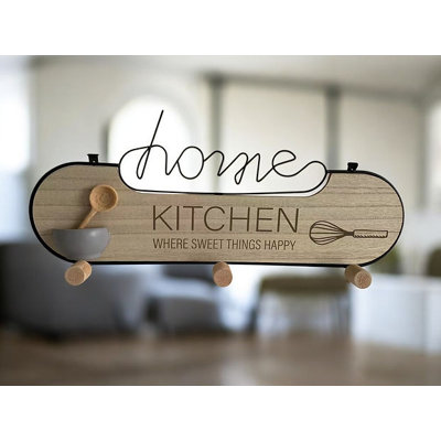 Wooden Welcome Home 4 Wall Hooks Sign