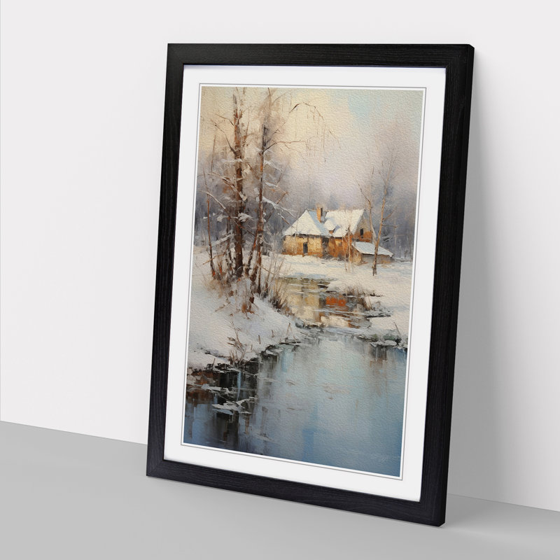Winter Landscape Impressionism - Single Picture Frame Print on Wood, Black, 34cm H x 25cm W x 2cm D