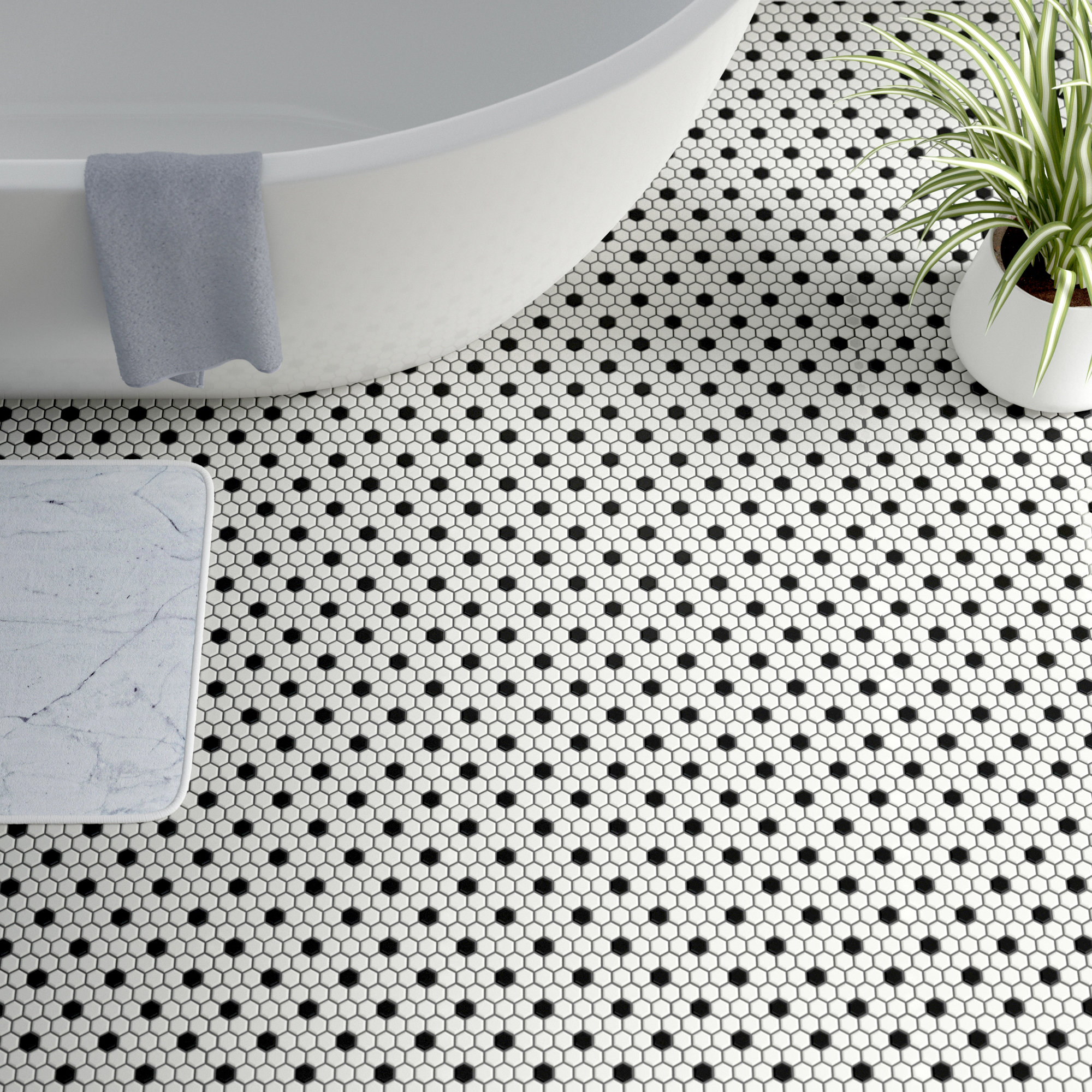 Merola Tile Metro 1" Hex Matte White with Black Dot 10-1/4" x 11-7/8" Porcelain Mosaic Floor and Wall Tile & Reviews | Wayfair