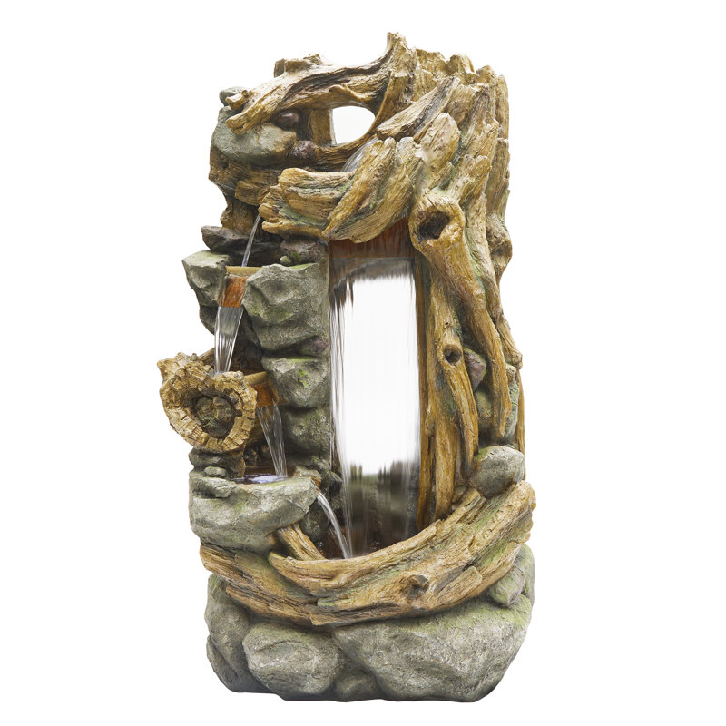 Cascading Tree Trunk Fountain with LED Lights