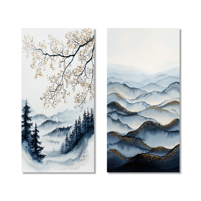 Starlight Serenade in Winter Landscape I - Art mural paysages, paysages modernes 2 pièces, H 32 po x l 32 po, Toile tendue