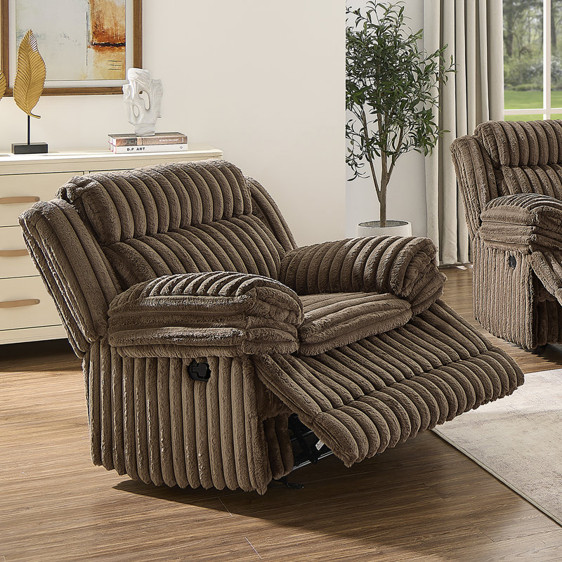Roundhill Furniture Ardello 3-Piece Reclining Sofa Set, Corduroy Upholstery, with Built-In Power Center, and Storage Console, Chocolate