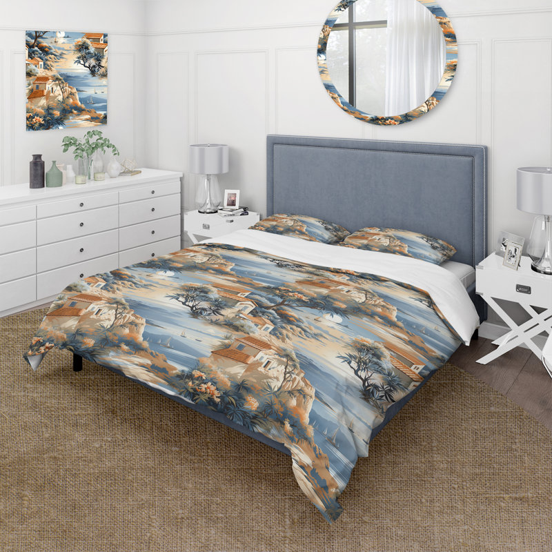 Mediterranean Oasis Botanical Pattern Toile Duvet Cover, Twin Duvet Cover + 1 Standard Sham