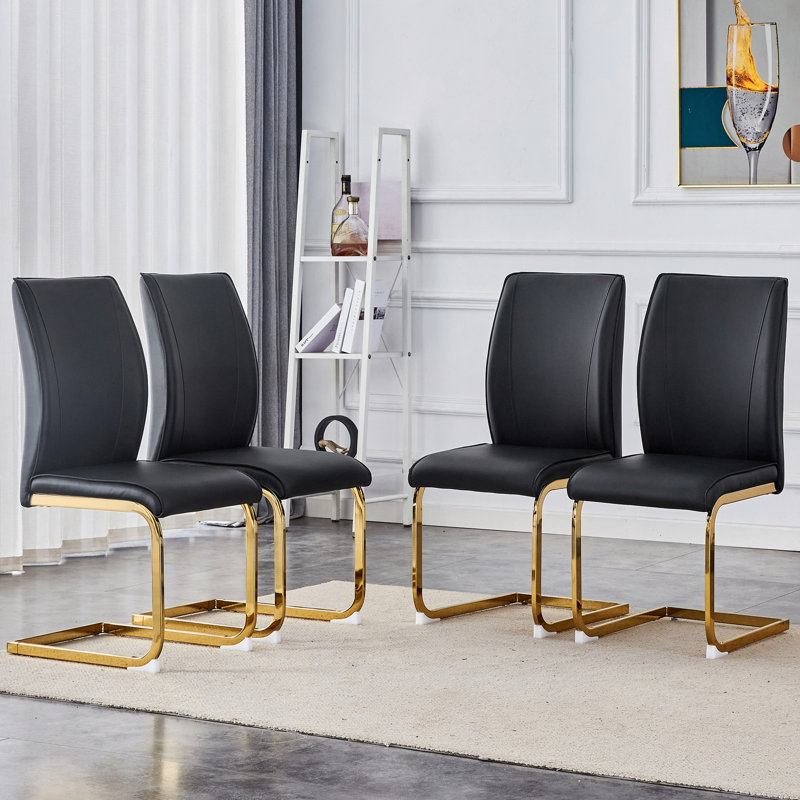 Chaise arquée, ensemble de 4 chaises de salle à manger en polyuréthane à haute résilience avec pieds arqués en métal., 4