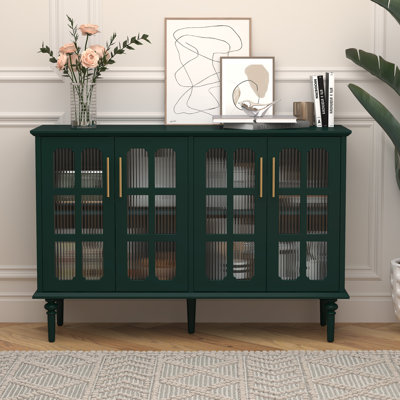 Gurbachan 47.6-inch Antique Sideboard with Adjustable Shelves and 4 Glass Doors