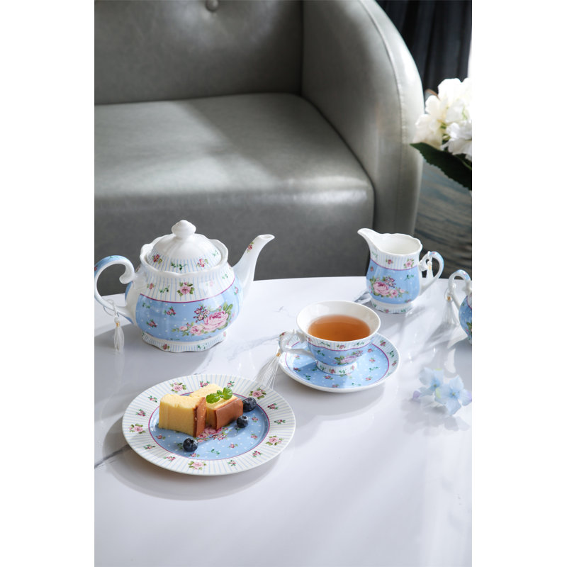 Lily Manor Alfaro 1.2ml Stovetop Safe Floral Teapot, Blue