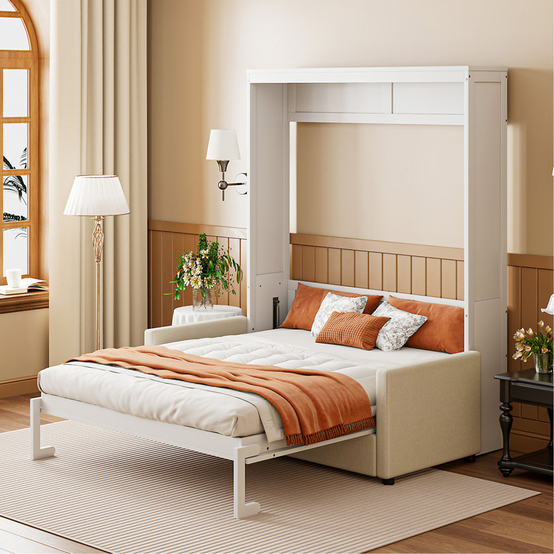Lit escamotable double pleine grandeur avec coussin confortable, conception compacte et compacte pour une vie moderne