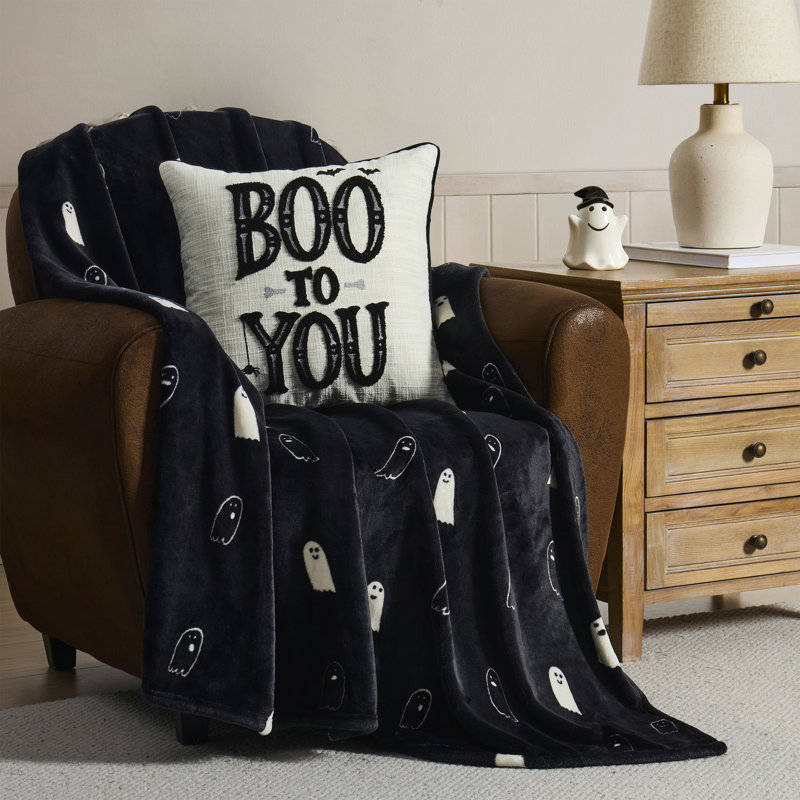 Hallmark Multicolor Boney Boo 50" x 70" Plush Halloween Throw Blanket