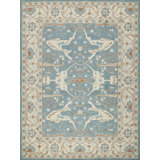 Exquisite Rugs Claremont Oushak Handmade Hand-Tufted New Zealand Wool On Canvas Ivory/Light Blue Area Rug