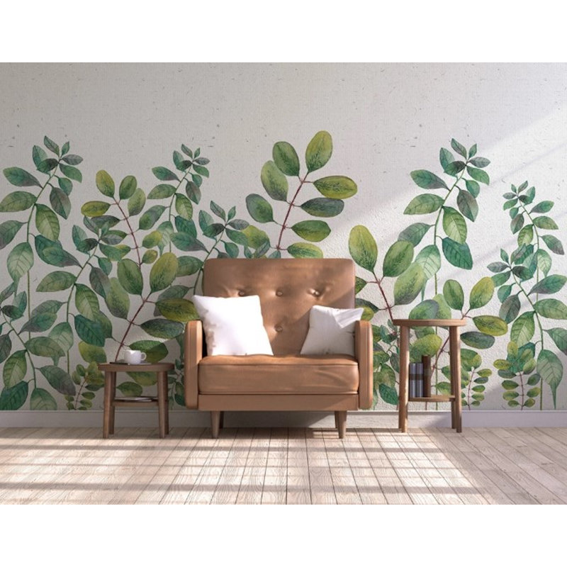 Papier peint amovible avec feuilles vertes et plantes de jardin, L 114 po x l 204 po