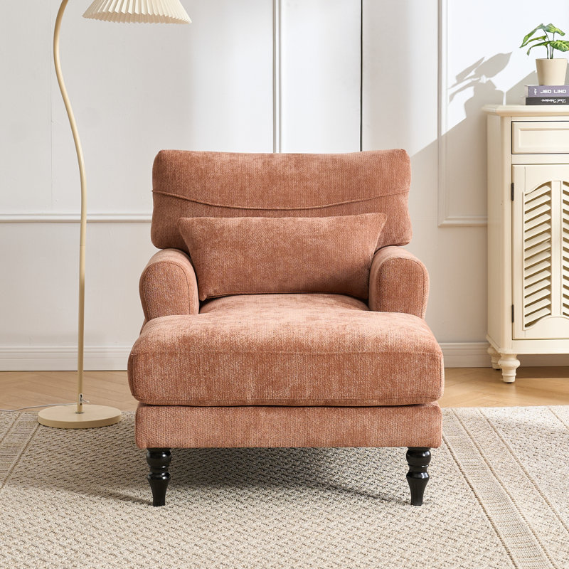 52"l Upholstered Chenille Lounge Chaise Chair, Orange 