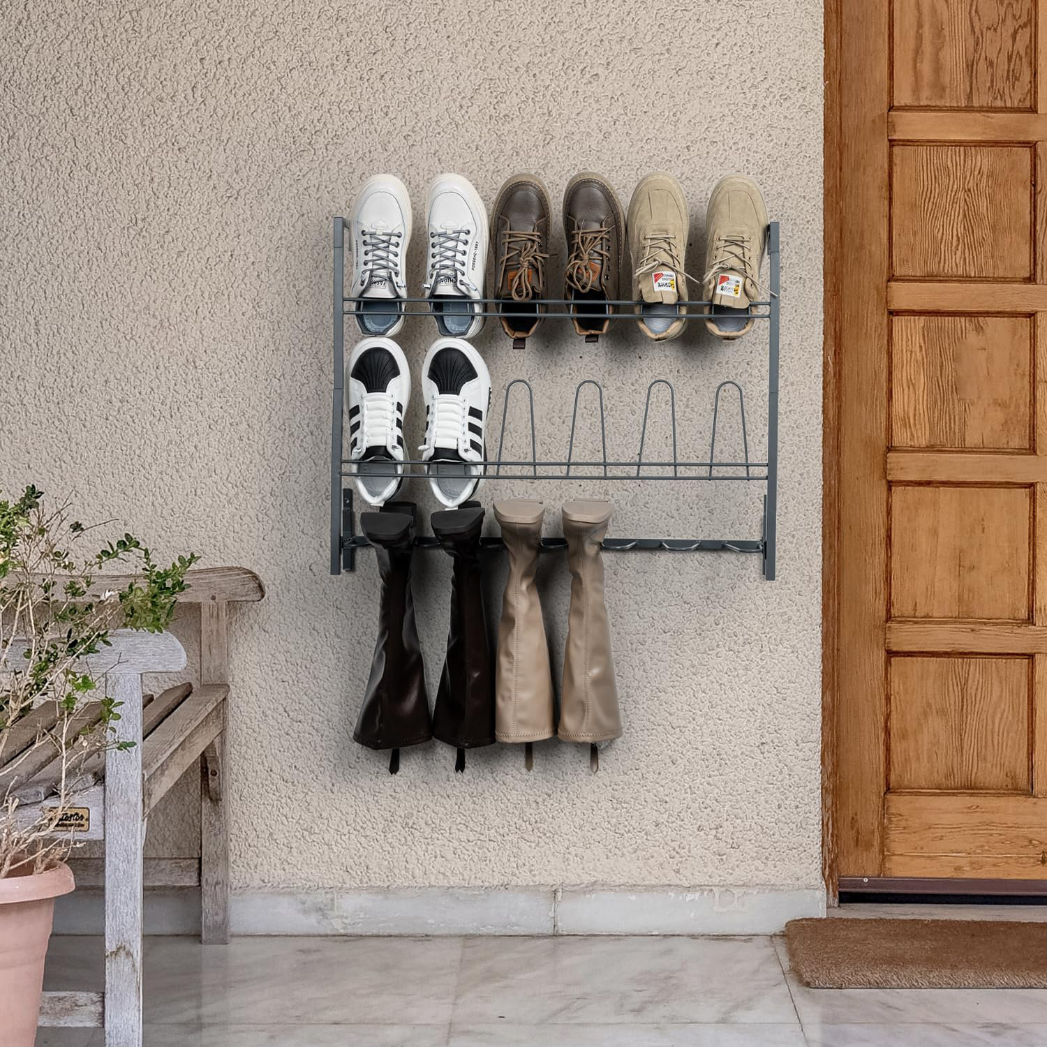 Rebrilliant Premium Grey Metal Wall-Mounted Shoe Rack for Walk-In ...