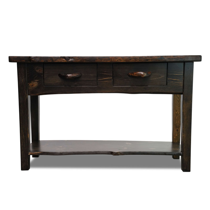 Big Sky Collection Live Edge Console Table w/ Shelf, 4 ft, Jacobean Stain and Clear Lacquer Finish, 30" H x 48" W x 16" D