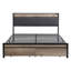 Grand lit en métal avec tête de lit tapissier et rangement - Pas de sommier tapissier, sous-espace, assemblage facile, poids de 70,71 lb, structure plate-forme au fini noir et gris, revêtement en métal, ressort, grand