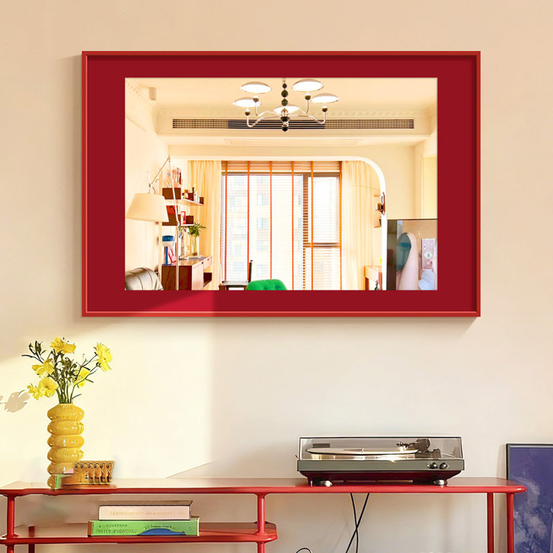 Miroir mural rectangulaire en métal, 19.69" H x 27.56" W, Red